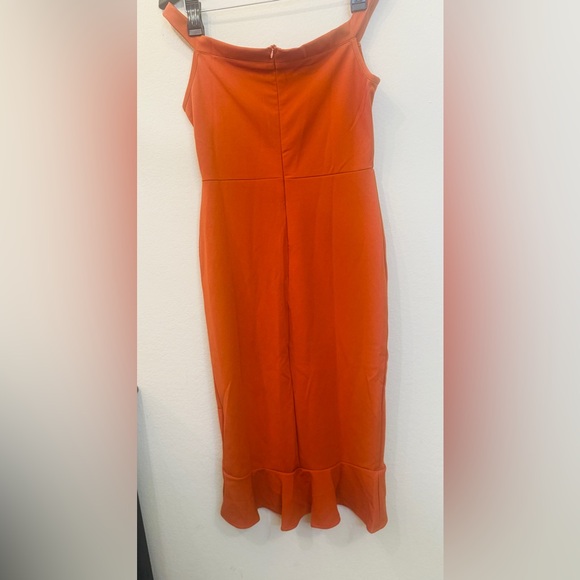 Lyaner Orange Off-Shoulder Dress slit hem with ruffle size M New Amazon return - Picture 6 of 8